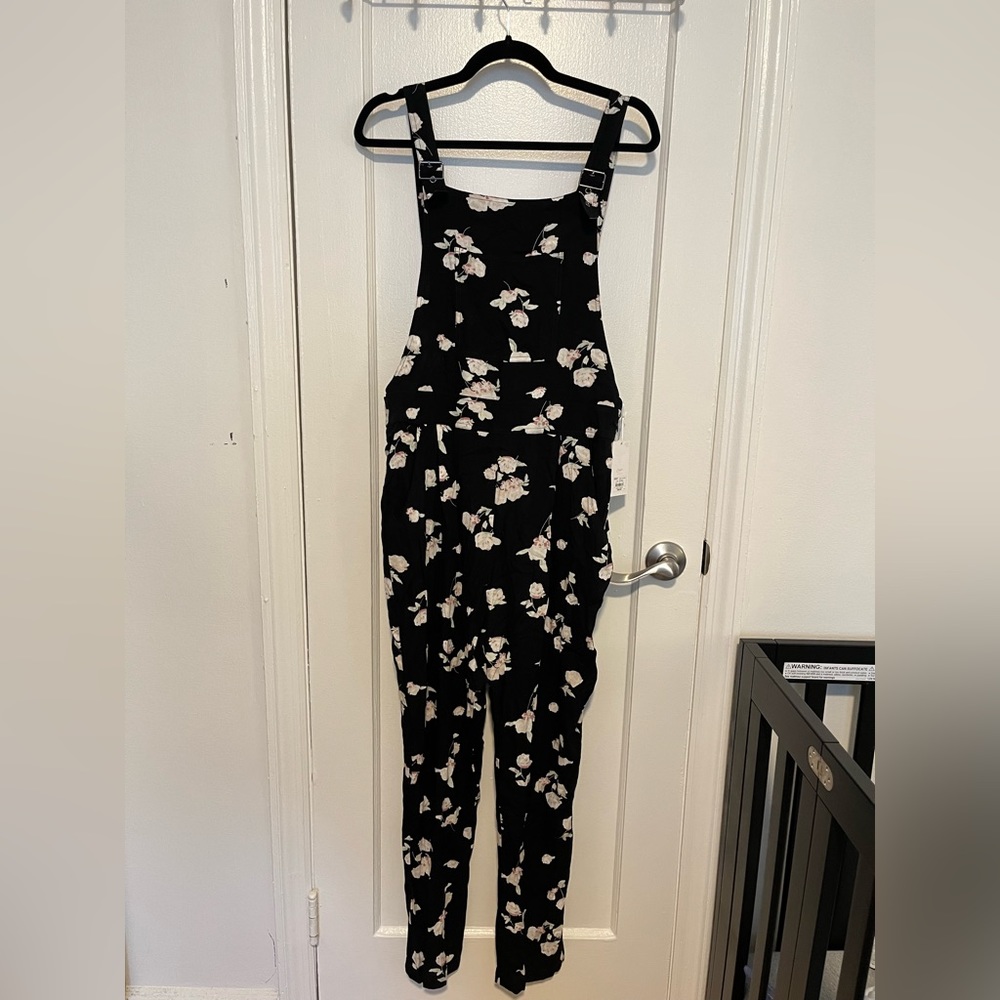 NWT Black Floral Overalls